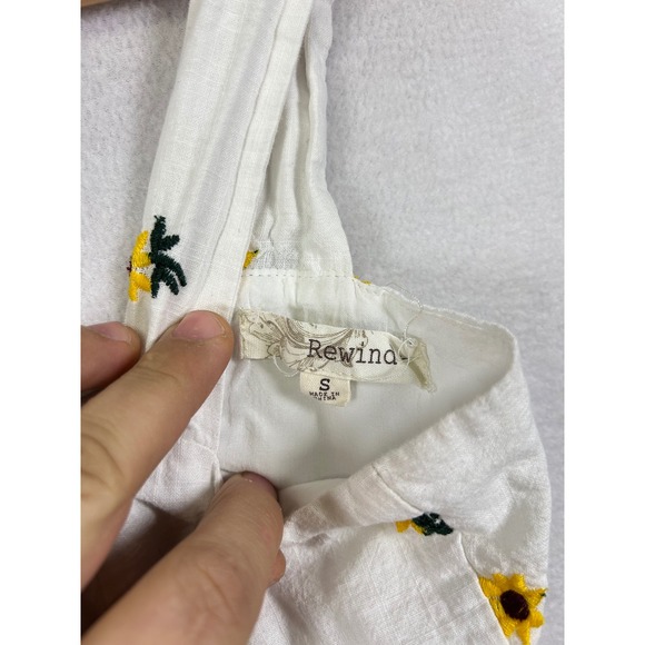 Rewind White Sunflower Embroidered Tiered Ruffle Mini Dress S - Picture 3 of 10